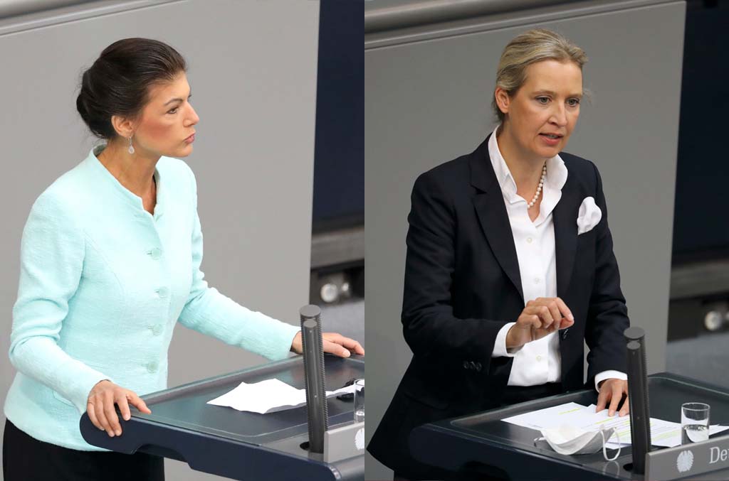 Sahra Wagenknecht et Alice Weidel au Bundestag lors d'une séance du Bundestag, le 7 avril 2022.